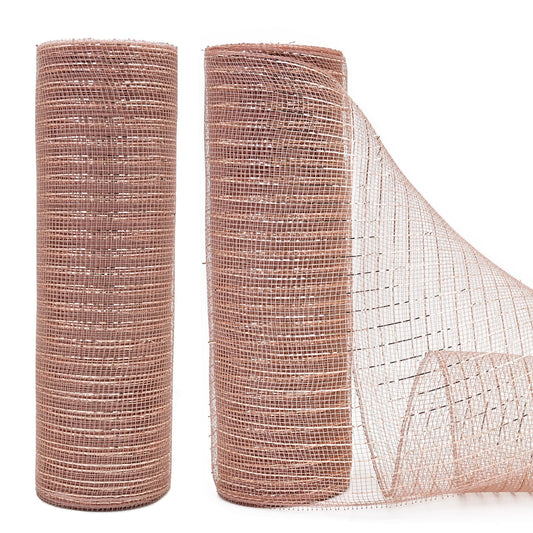 LEEQE 10 Inch Rose Gold Deco Mesh Ribbon Metallic Foil Mesh Ribbon for Wreaths,Crafts,Home Decoration,Halloween,Christmas Tree,20 Yards