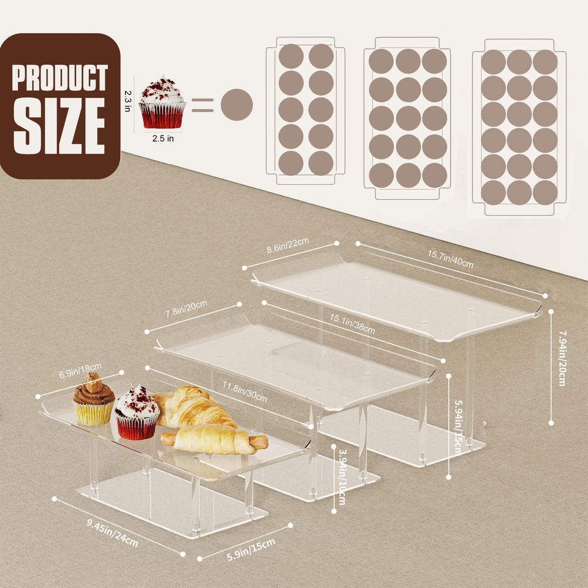 HeiMma 3 Pack Dessert Table Display Set, Clear Acrylic Desert Stands Buffet Risers for Cupcakes Dessert Pastry Food Treat Tier Cookie Dessert Platter Serving Trays Stand for Wedding Birthday Party