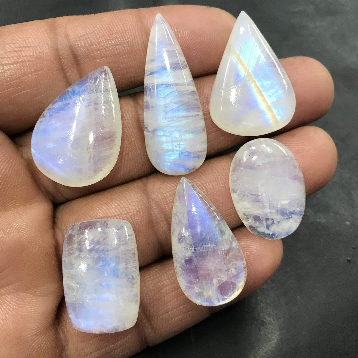 GEMKORA (4 to 5pcs) Natural Rainbow Moonstone Gemstone Wholesale Cabochons Lot, Jewelry Making Loose Gemstone, Polished Decor, DIY, Wire Wrapping, Reiki, Wikka, Healing Crystals, Bulk Gemstone