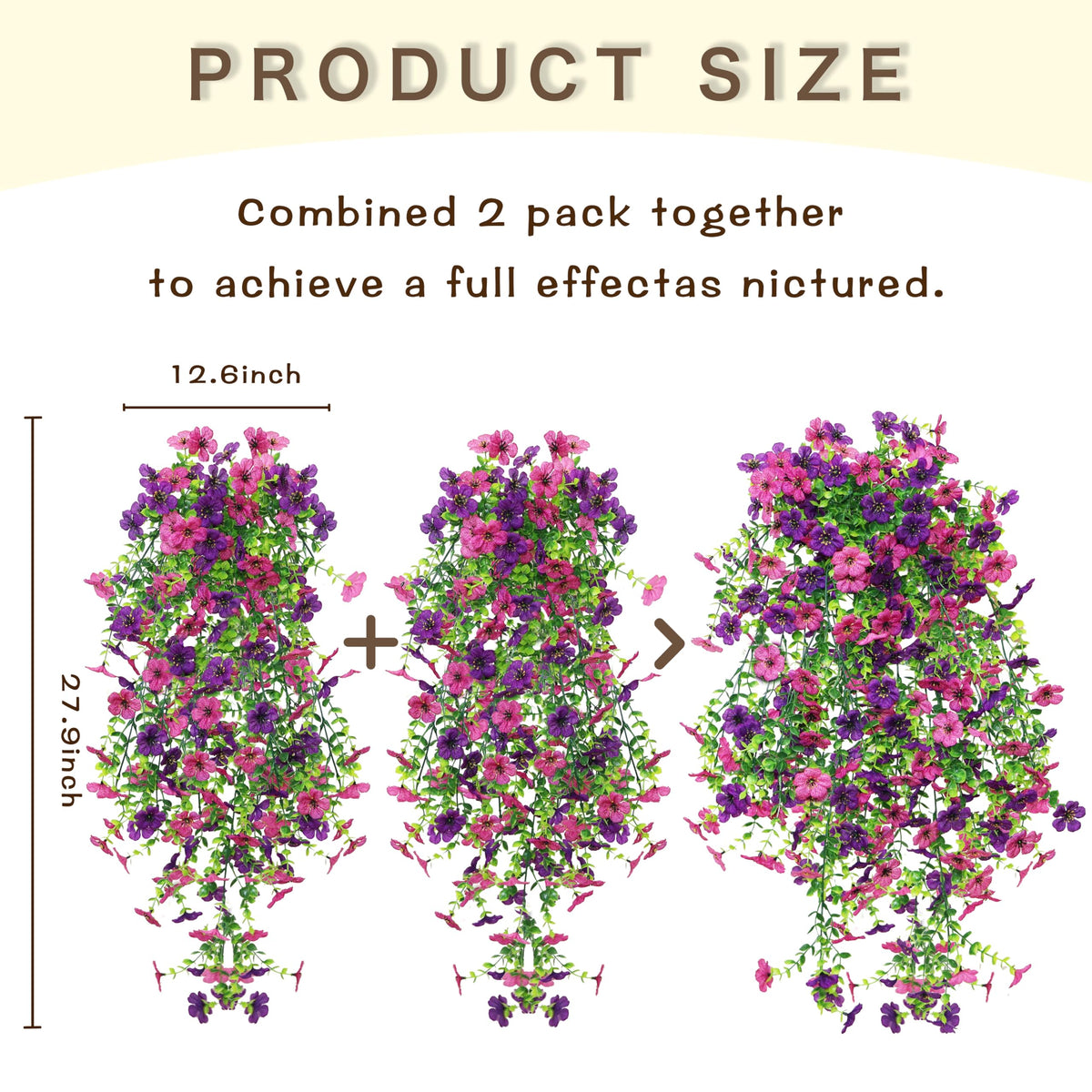 Senjie Artificial Hanging Flowers for Outdoor Spring Decor, 2 pcs UV Resistant Fake Silk Faux Flowers Plants for Outside Porch Patio Balcony Planters