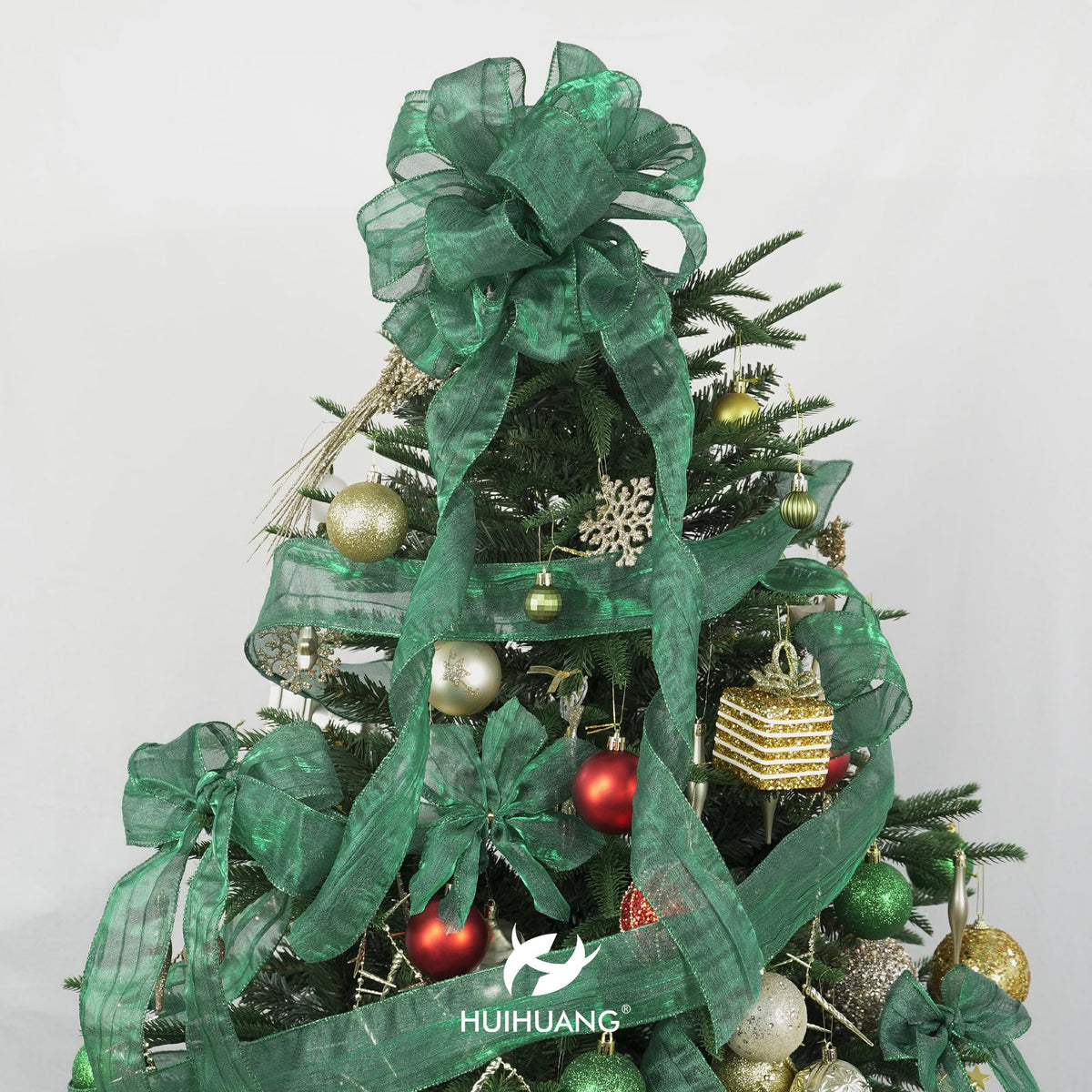 HUIHUANG Dark Green Wired Ribbon 2.5 inch Metallic Crinkle Green Wire Ribbon for Christmas Tree, Bows Making, Wreath Making Supplies, Gift Wrapping, Holiday Home Decor, DIY Crafts -10 Yards