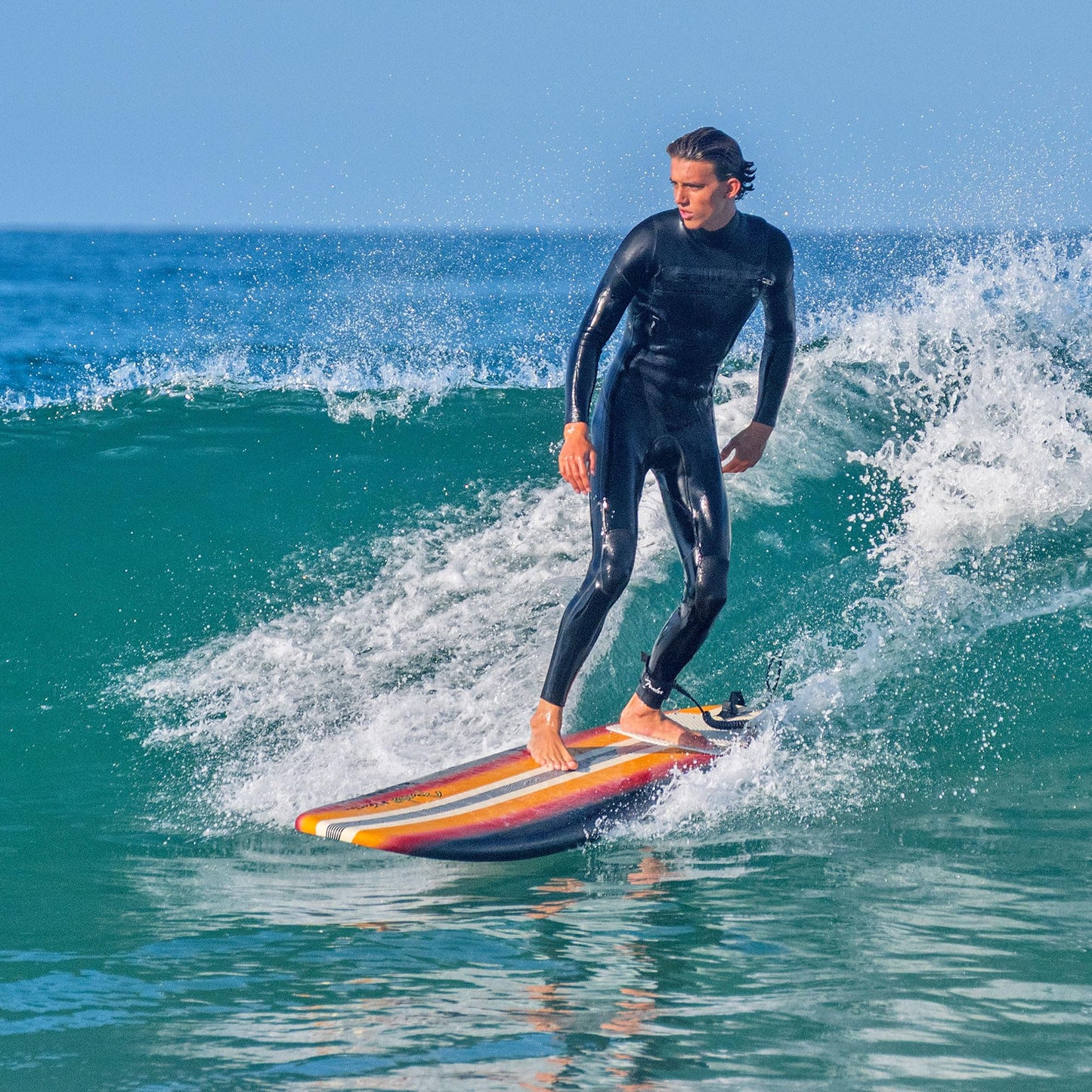 Fender x Wavestorm Collaboration 8ft Surfboard | Graphic top Deck with high Density Slick Bottom | for Kids and Adults | Foam Construction with Accessories | Leg Leash and Fin Set Included