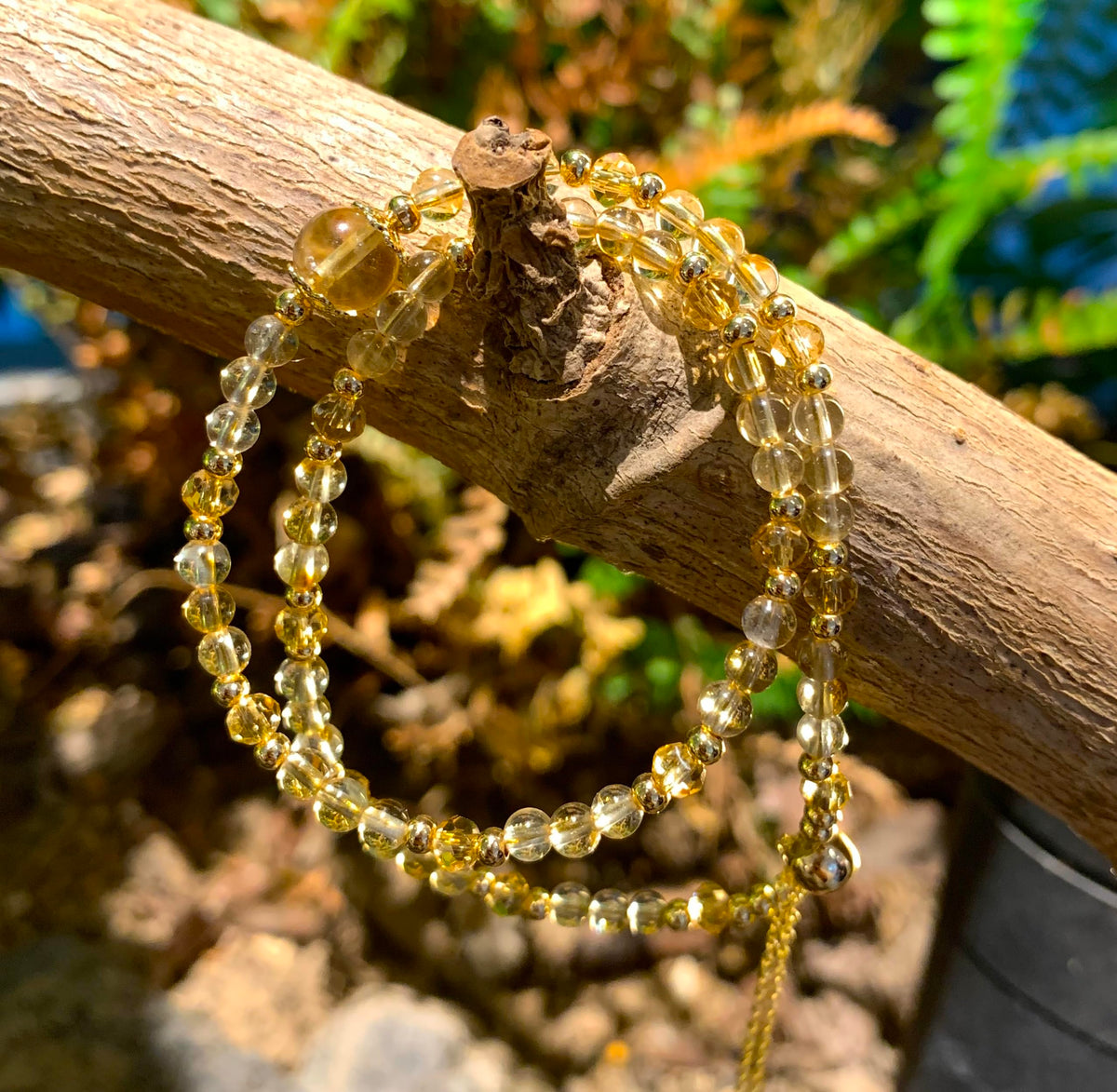 PSEEHEE Handmade Genuine Citrine Crystal Beads Double Layered 14k Gold Filled Wire Bracelet, Birthstone Chakra Healing Gemstone Crystal Adjustable Bangle Cuff Jewelry Gift for Women