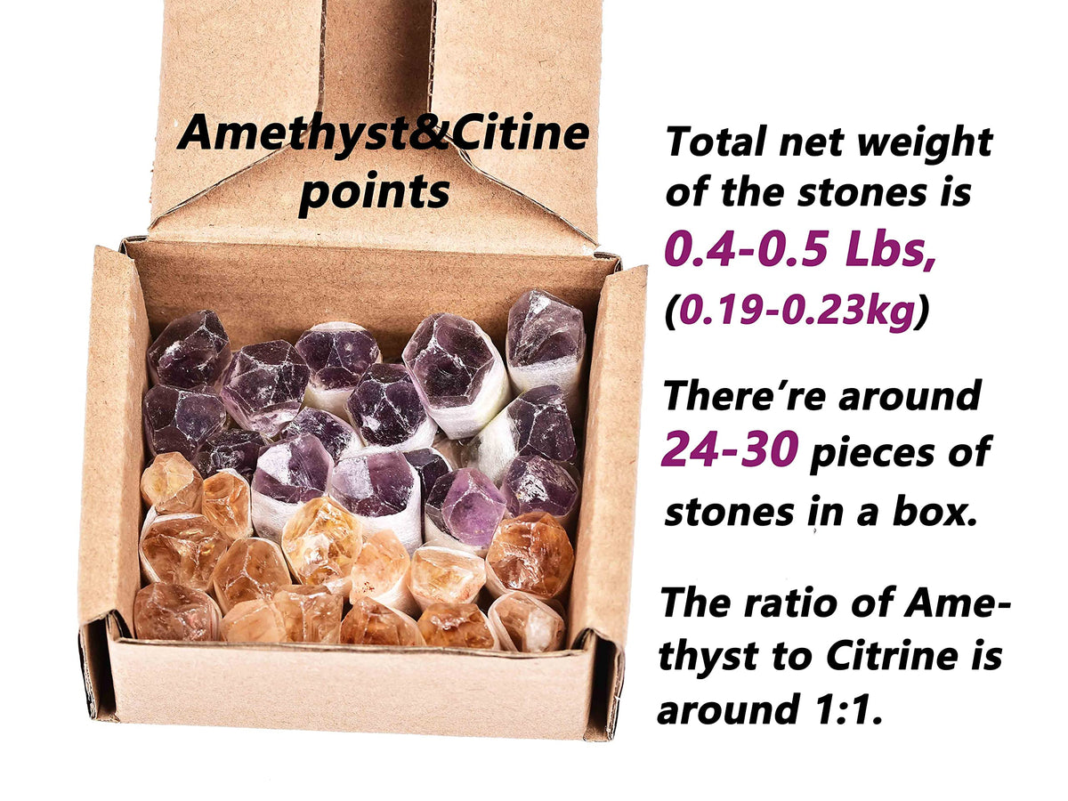 JIC Gem 24-30Pcs 0.4-0.5 Lbs Rough Natural Citrine Crystal and Amethyst Crystal Point Bulk,Raw Citrine Amethyst Crystals Healing Stones,Raw Ctrine and Amethyst Crystal Chips Bulk