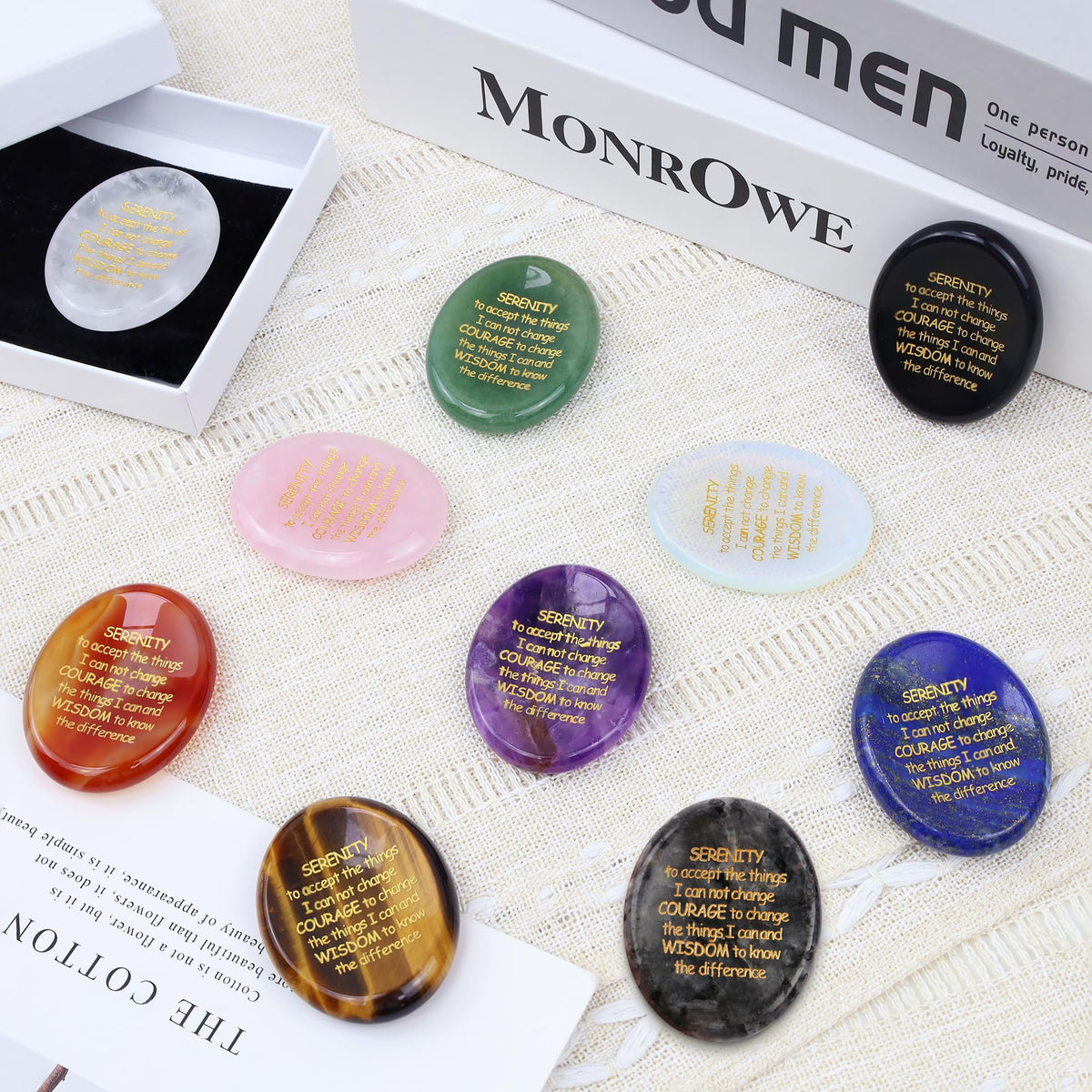 QINJIEJIE Serenity Prayer Red Carnelian Agate Crystal Healing Stones Worry Stones for Anxiety Engraved Inspirational Stones Anxiety Relief Items Encouragement Gifts for Women Friends Teacher