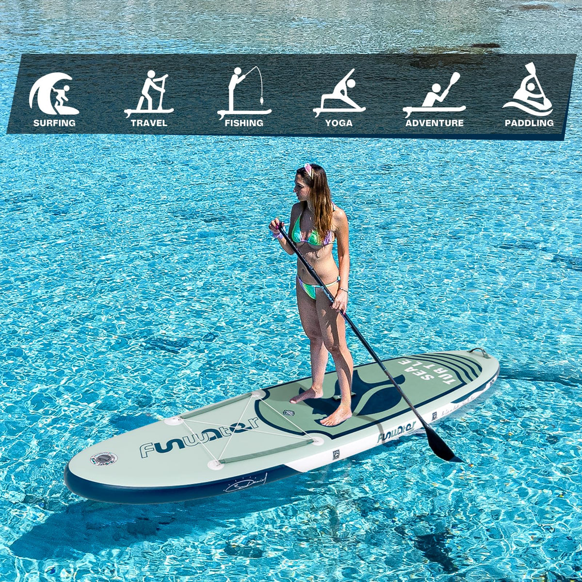 FunWater Inflatable Stand Up Paddle Board Ultra-Light Inflatable SUP Board Paddle Blow up Paddle Boards for Adults with SUP Advanced Accessories, Double-Ended Paddle, Seat, Pump, Backpack, Leash