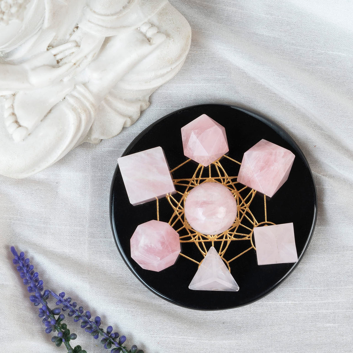 Crocon Rose Quartz 7Pcs Platonic Solids Crystal Geometry Set, Platonic Solids Sacred Geometric Stones for Meditation Reiki Balancing Healing Chakra Stone Cleansing Spiritual Good Luck (15-20mm)