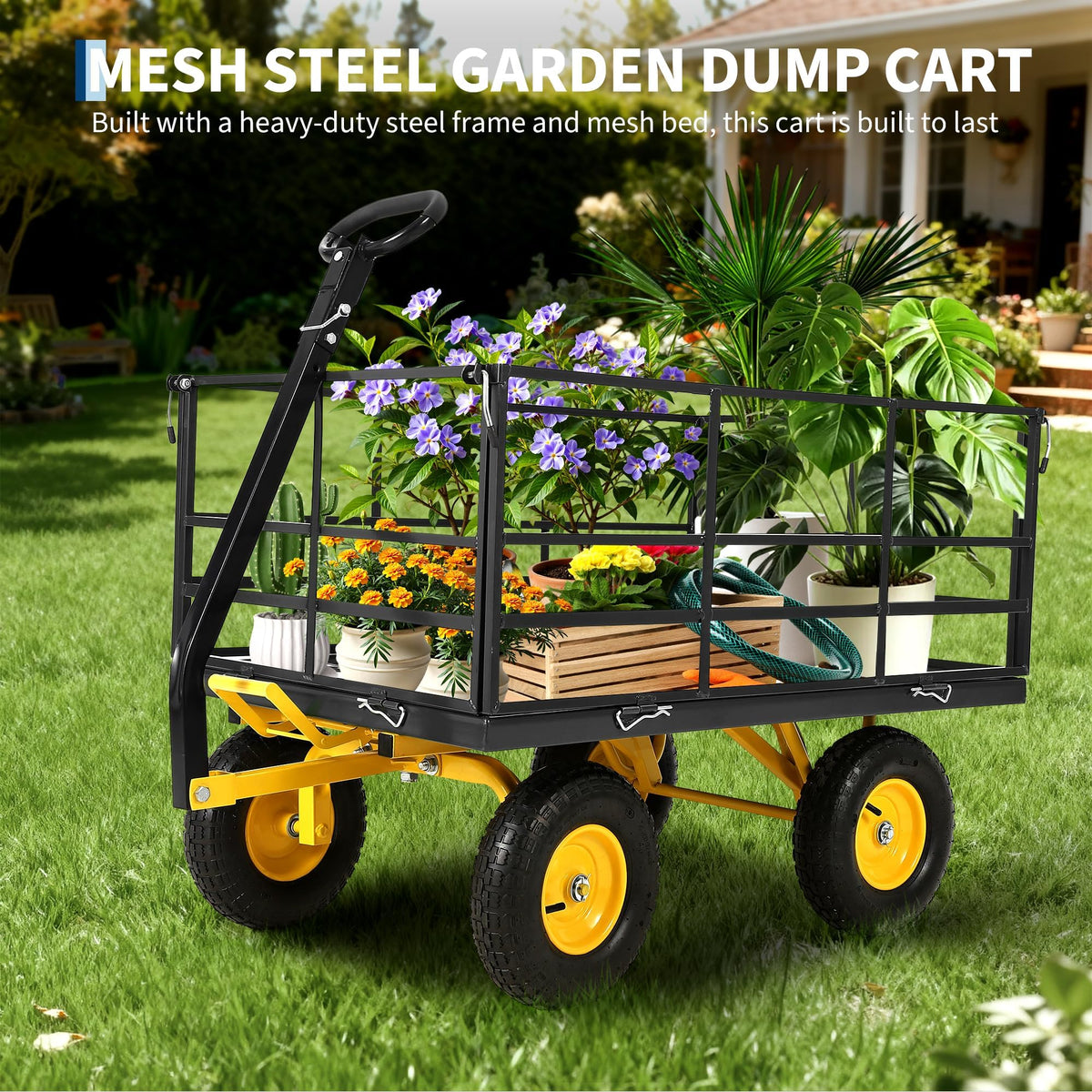 1400 LB Heavy Duty Garden Wagon Cart – 13" All-Terrain Tires, 3-in-1 Utility Yard Trailer with Removable Side Panels, Outdoor Metal Wagon for Lawn, Yard, Backyard