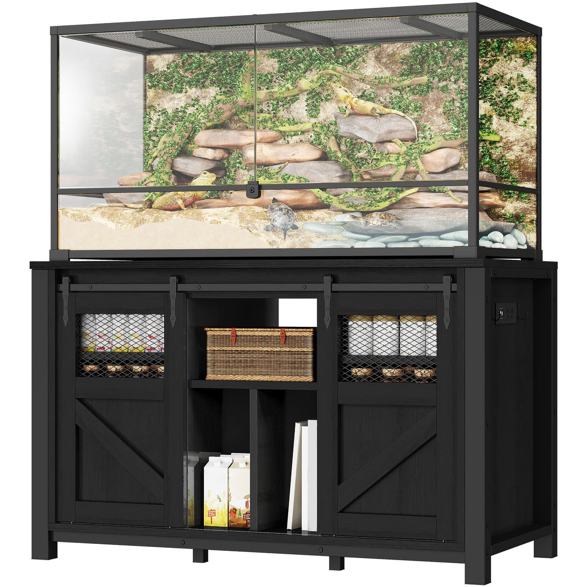 YITAHOME 120 Gallon Reptile Tank Stand with Power Outlets, Heavy Duty Large Reptile Tank Stand with Barn Door, Reptile Tank Turtle Terrariums Table for Accessories Storage,1100LBS Capacity