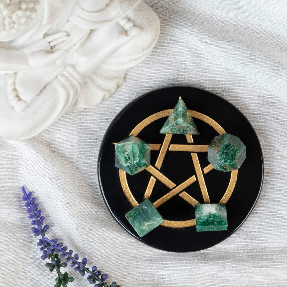 Crocon Green Mica 5Pcs Platonic Solids Crystal Geometry Set, Platonic Solids Sacred Geometric Stones for Meditation Reiki Balancing Healing Chakra Stone Cleansing Spiritual Good Luck (1520 mm)