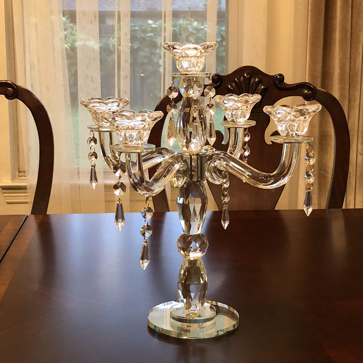 Allgala Crystal Candle Holder 5-Arm Taper Candlestick Crystal Candelabra - Centerpiece for Home Wedding Event and Party Festival