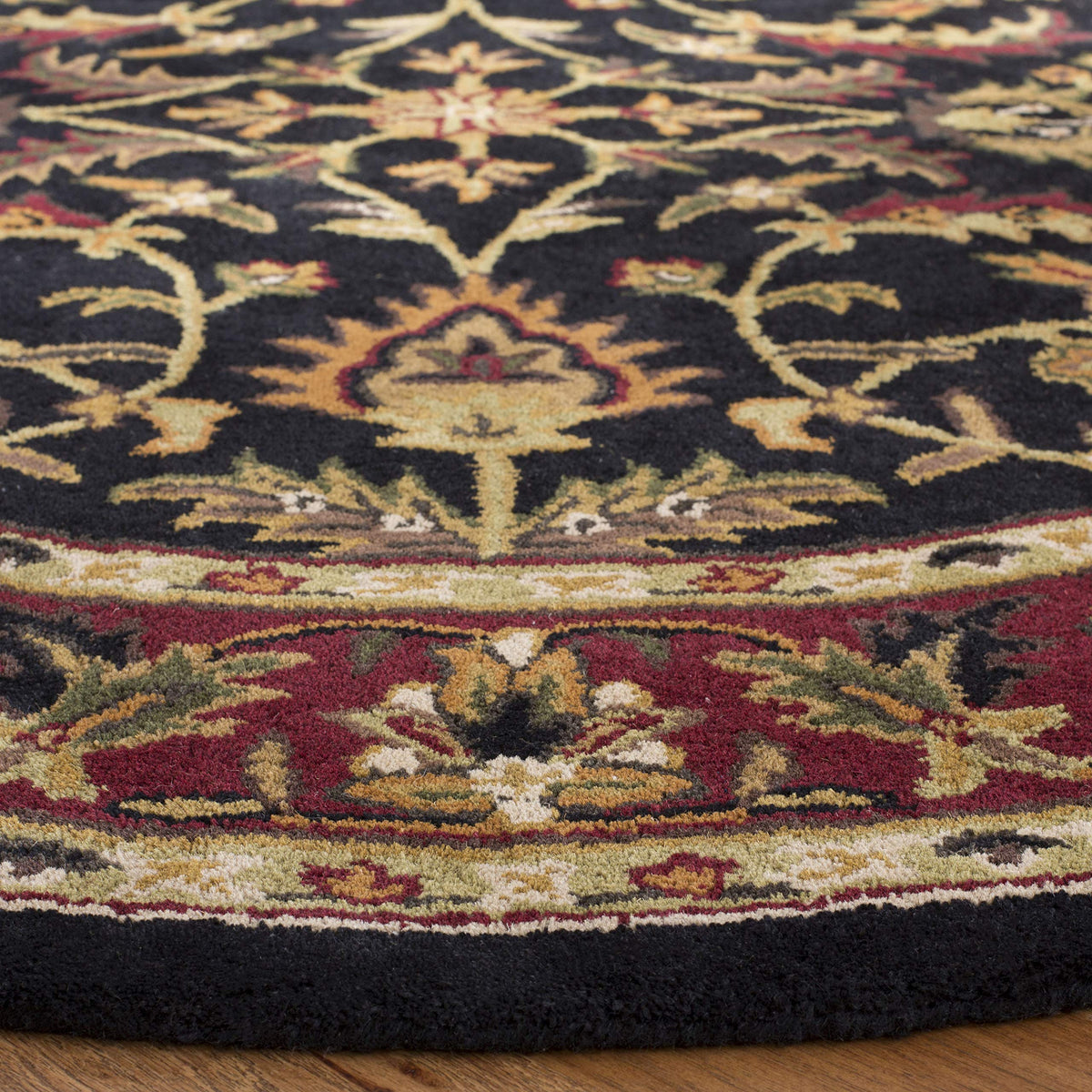 SAFAVIEH Heritage Collection Area Rug - 8' Round, Black & Red, Handmade Traditional Oriental Wool, Ideal for High Traffic Areas in Living Room, Bedroom (HG953A)