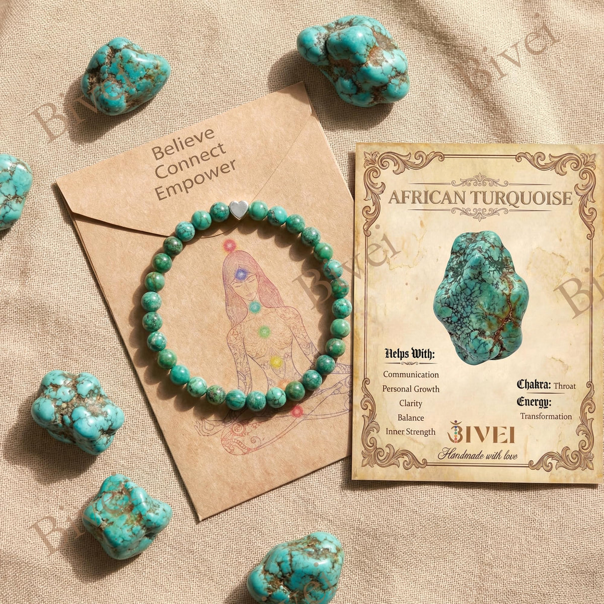 Bivei 6mm African Turquoise Crystal Stretch Bracelets for Women, Handmade Natural Stone Beaded Bracelet, Yoga Protection Jewelry Gift