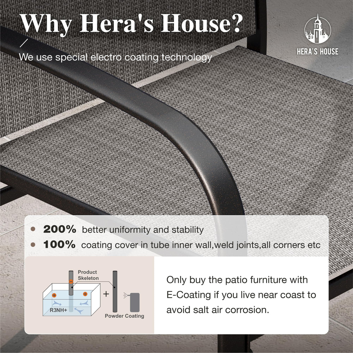 HERA'S HOUSE Patio Table and Chairs for 6, 7 Pieces Outdoor Deck Dining Sets, Wood-Like Rectangular Metal Table Set with Chairs for Lawn Garden Backyard, Brown