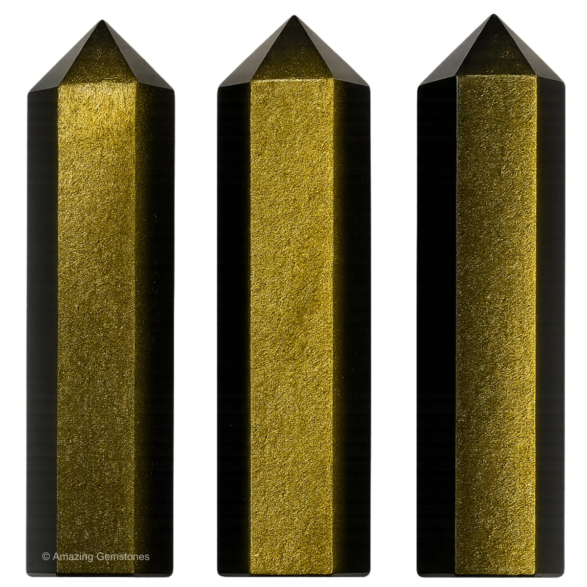 Amazing Gemstone Gold Sheen Obsidian Crystal Points Bulk Healing Crystals - Pack of 3 Single Terminated Healing Wand Point Bulk Crystals for Crafts, Crystal Grid, DIY - - Beginners Gift