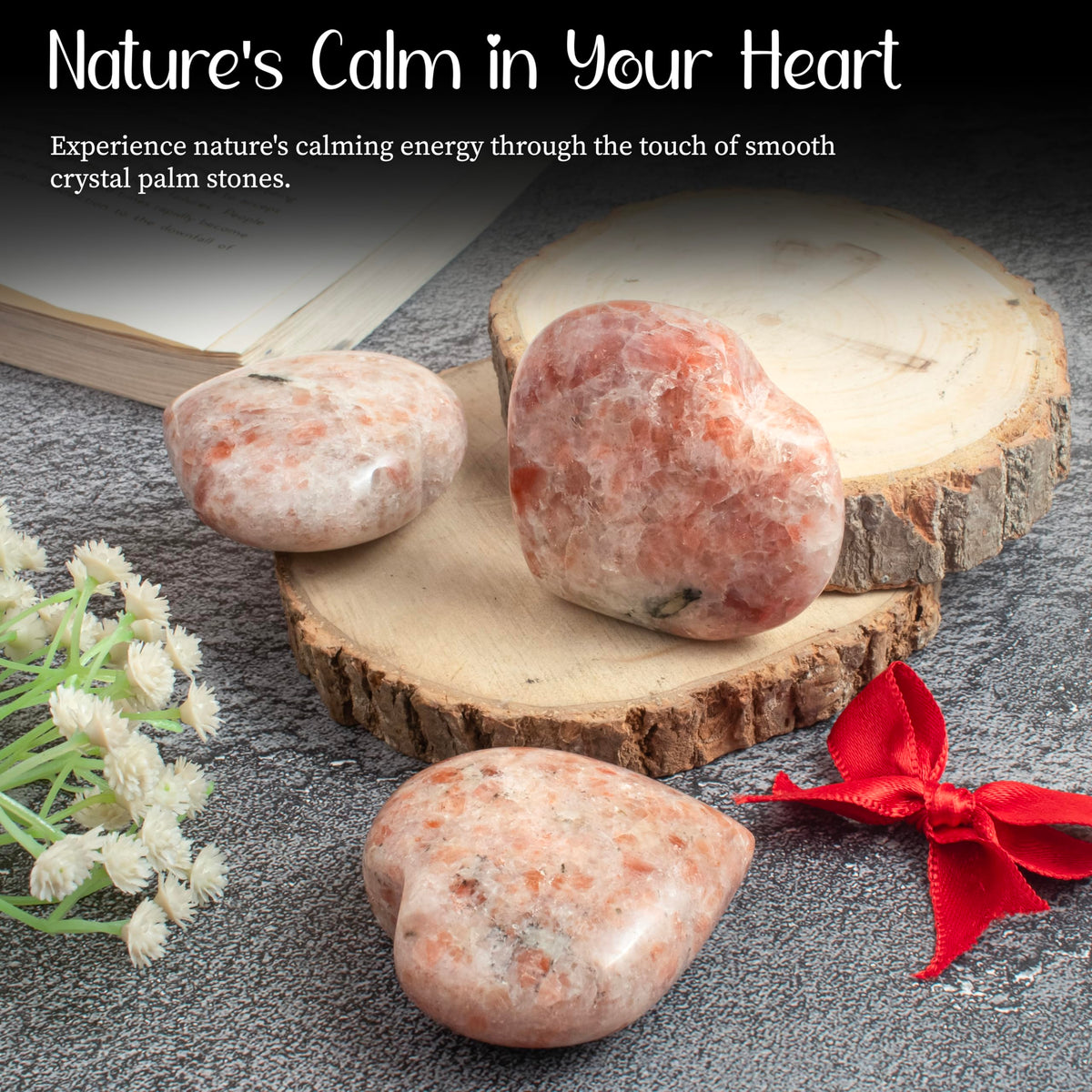 Crocon Sunstone Gemstone Big Heart Hand Carved Puff Stones Set Pocket Crystals Healing Tumble Collection Palm Worry Pocket Stone Good Luck Charm Gift Craft Home Decor Size 2 inch