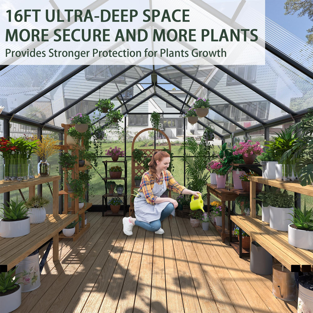 Greenhouses for Outdoors, 8x16 FT Polycarbonate Greenhouses with 4 Adjustable Roof Vents, Walk-in Aluminum Frame Green Houses for Outside with Sliding Doors Windproof, Garden