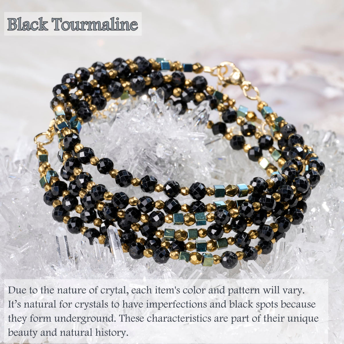 Farfume Black Tourmaline - Safety & Shielding - Crystal Beaded Bracelets, Chakra 4mm Natural Stone Beads Bracelets, Gemstone Spiritual Jewelry Gifts for Mother's Day