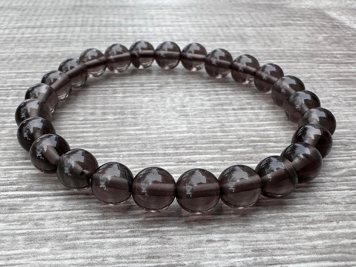 GAF TREASURES Smoky Obsidian Crystal Bead Bracelet 8mm, Genuine Smoky Obsidian Stretch Gemstone Bracelet, Healing Crystal Bracelet, Gift for Men & Women (1)