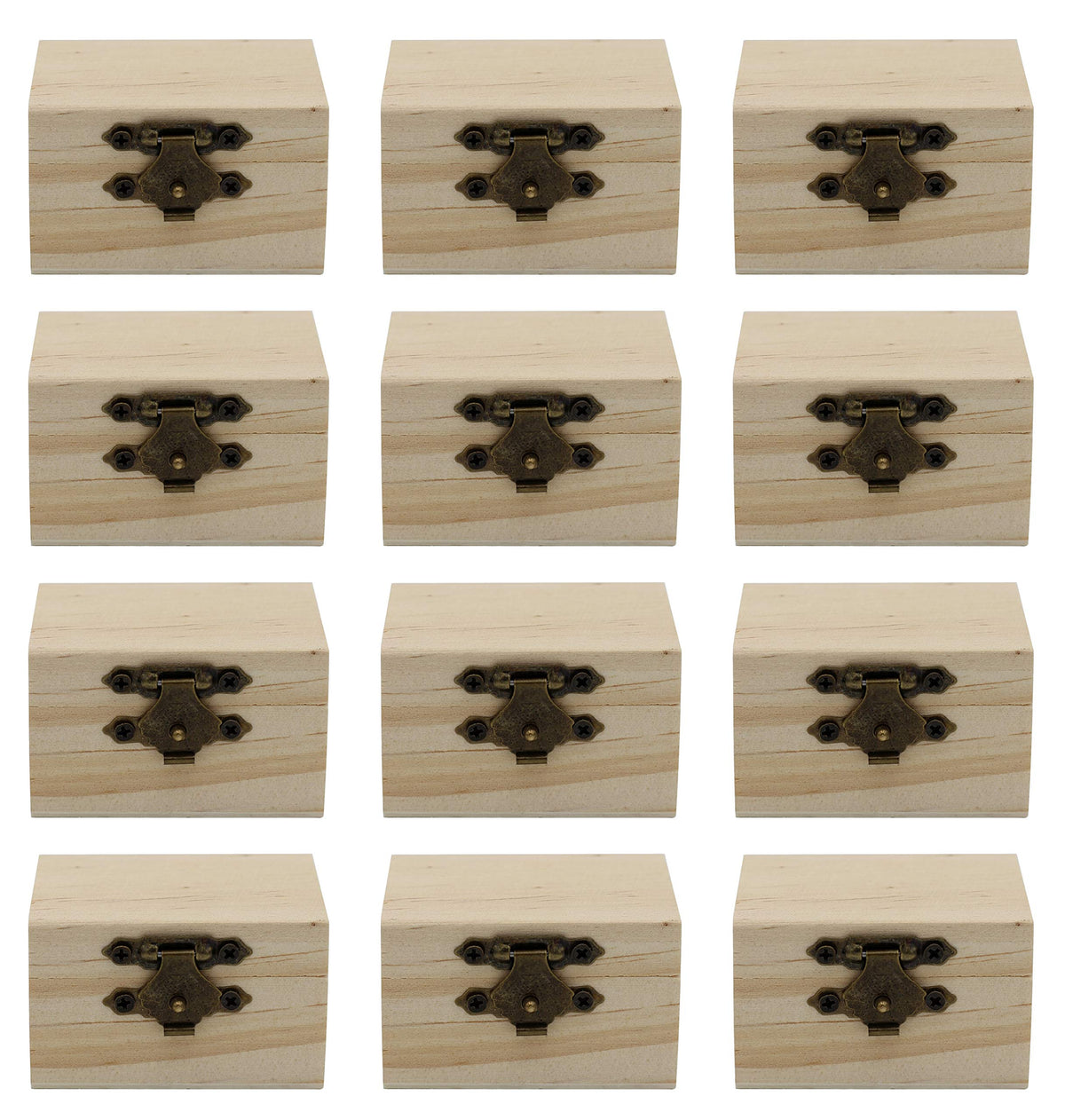Creative Hobbies 12-Pack Mini Wooden Treasure Boxes with Locking Clasp - Unfinished Wood Treasure Chest for Party Favors, DIY Projects, Home Decor, Props, 2.3 x 1.5 x 1.5 Inches