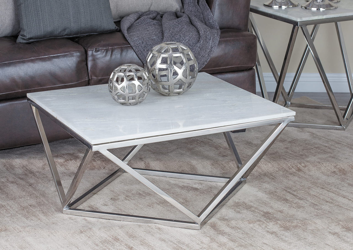 Deco 79 Ceramic Accent Table with Marble Top, 29" x 29" x 18", White