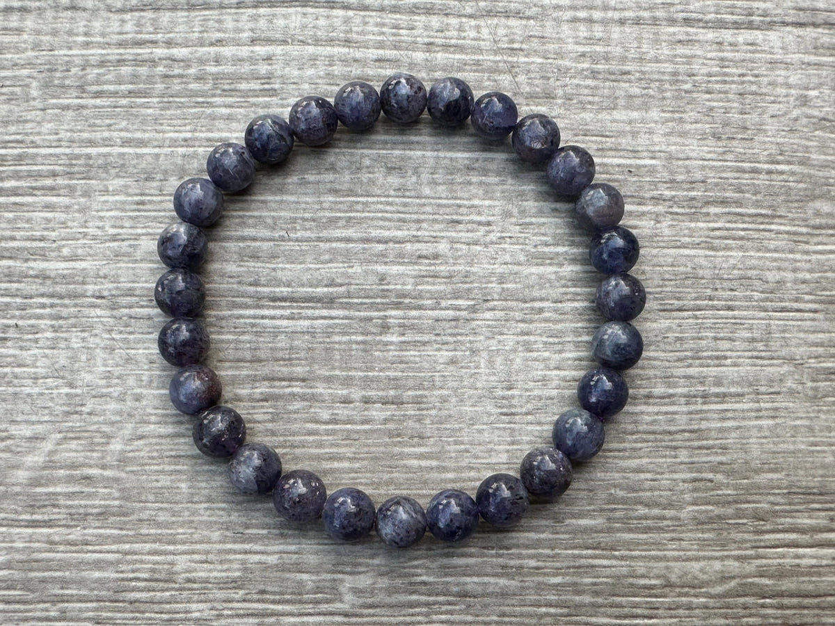 GAF TREASURES Iolite Crystal Bead Bracelet 5-9mm, Genuine Iolite Stretch Gemstone Bracelet, Healing Crystal Bracelet, Gift for Men & Women (1)