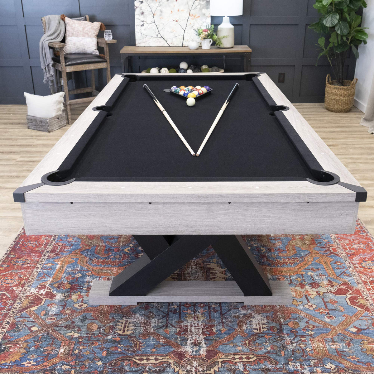 American Legend Kirkwood 90” Billiard Table with Rustic Finish, K-Shaped Legs and Black Cloth, Brown