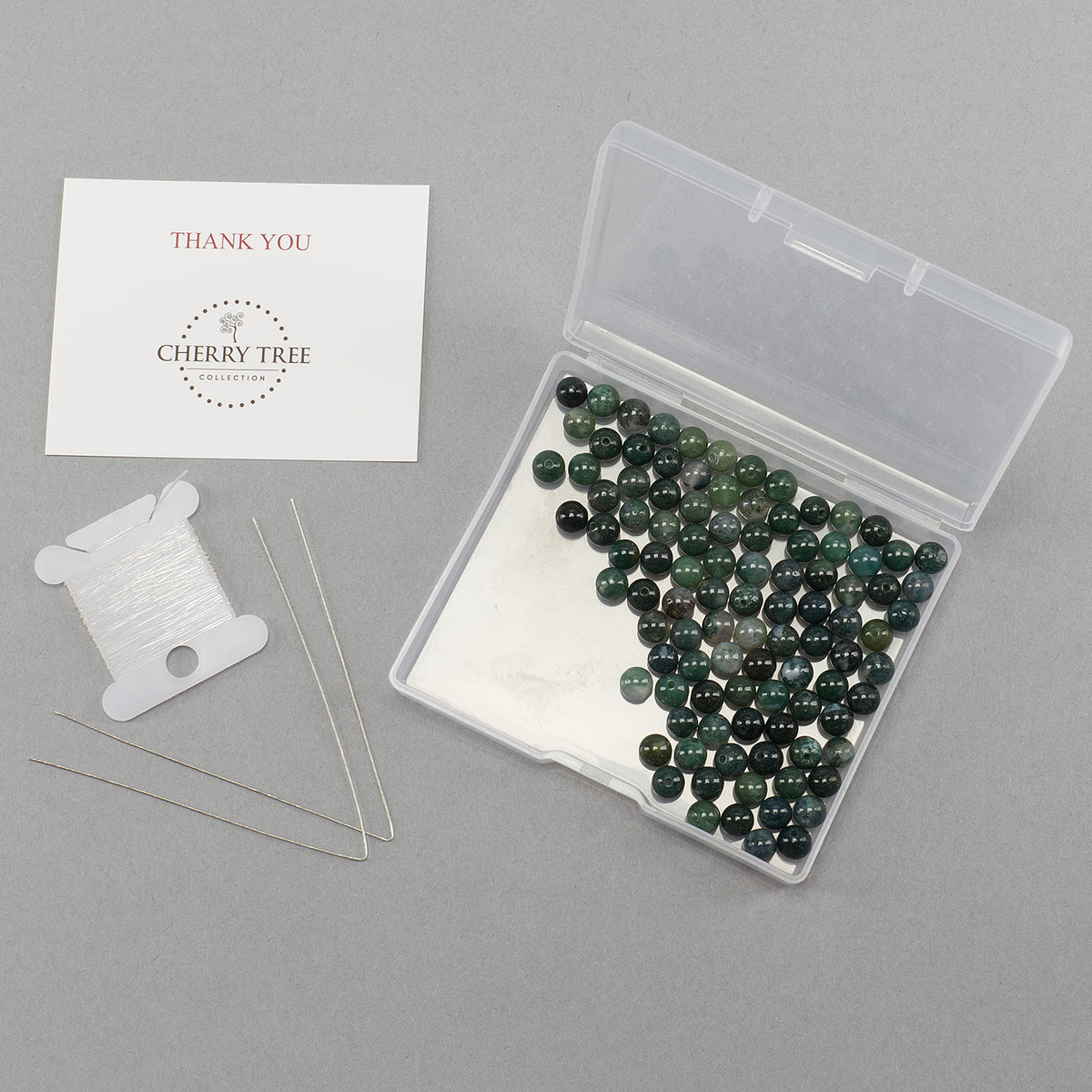 Cherry Tree Collection | 100PCS 6mm Moss Agate Gemstone Round Beads for Jewelry Making | Includes Storage Box, Elastic String, and Needles
