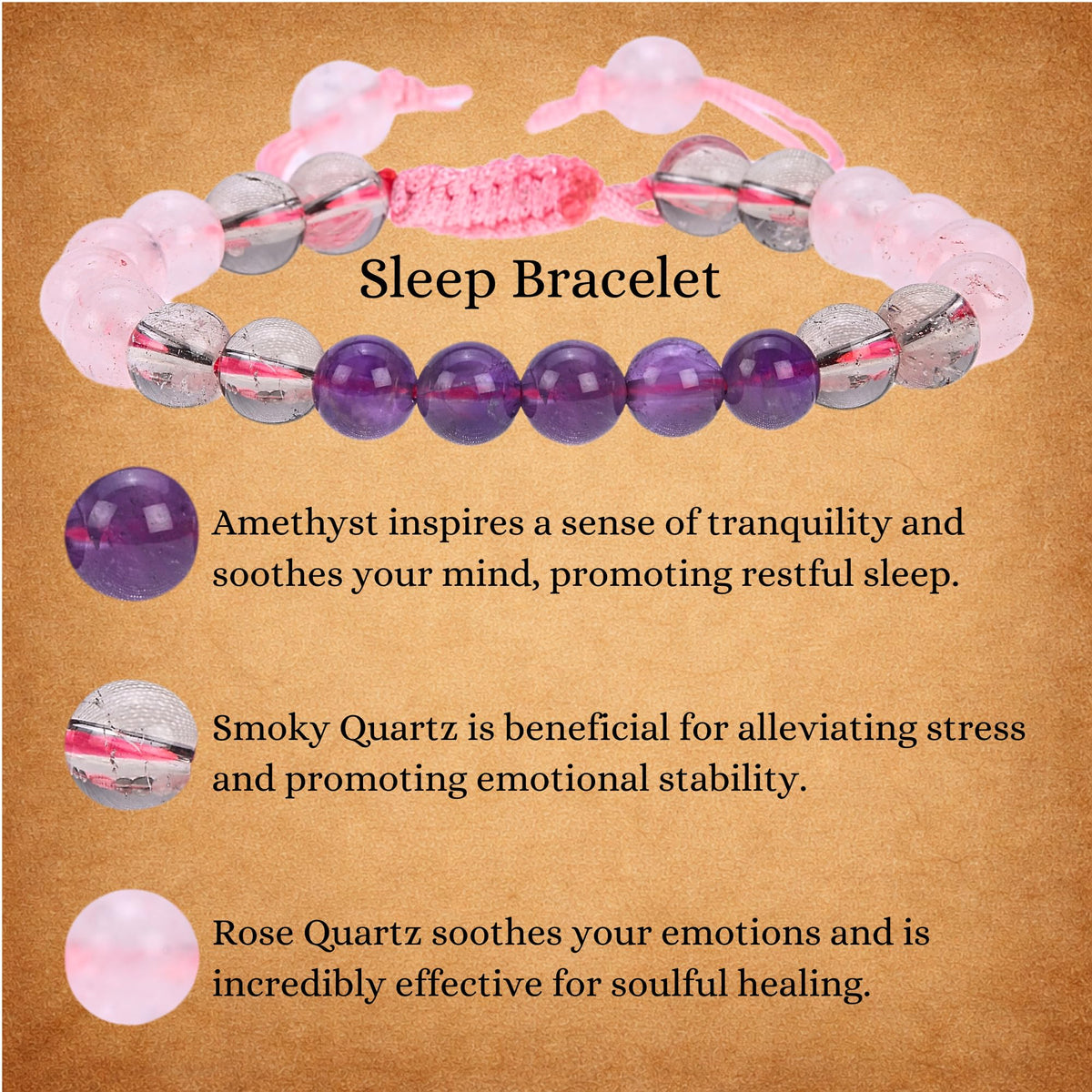 ANAYA AGATE Bracelet for Sleep Manifestation Rose Quartz Amethyst Smoky Quartz Bracelet Set - Healing Calming Anxiety Stress Relief Gifts Pulseras Para Hombres Mujer Stocking Stuffers