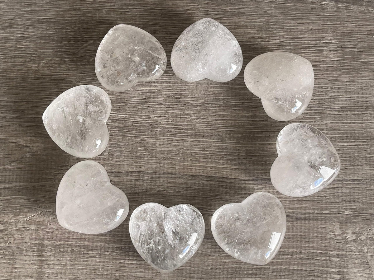 Clear Quartz Gemstone Hearts, Polished Clear Quartz Puffy Hearts, Clear Quartz Crystal Palm Stone, Clear Quartz Healing Crystal Hearts (1 Heart)