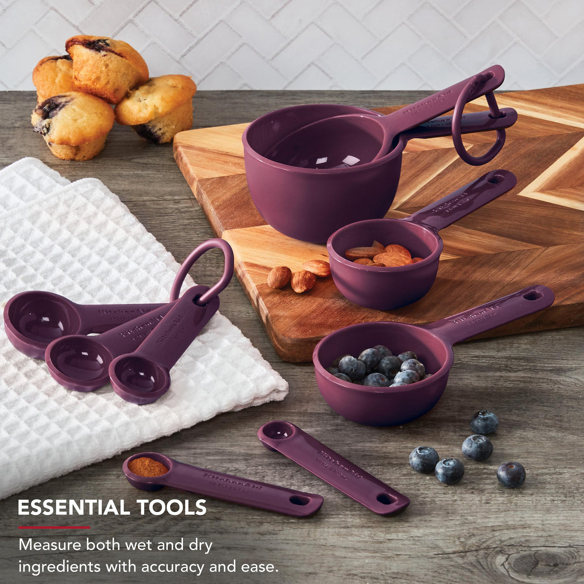 KitchenAid Measuring Cups and Spoon Set, Beetroot, 9-Piece