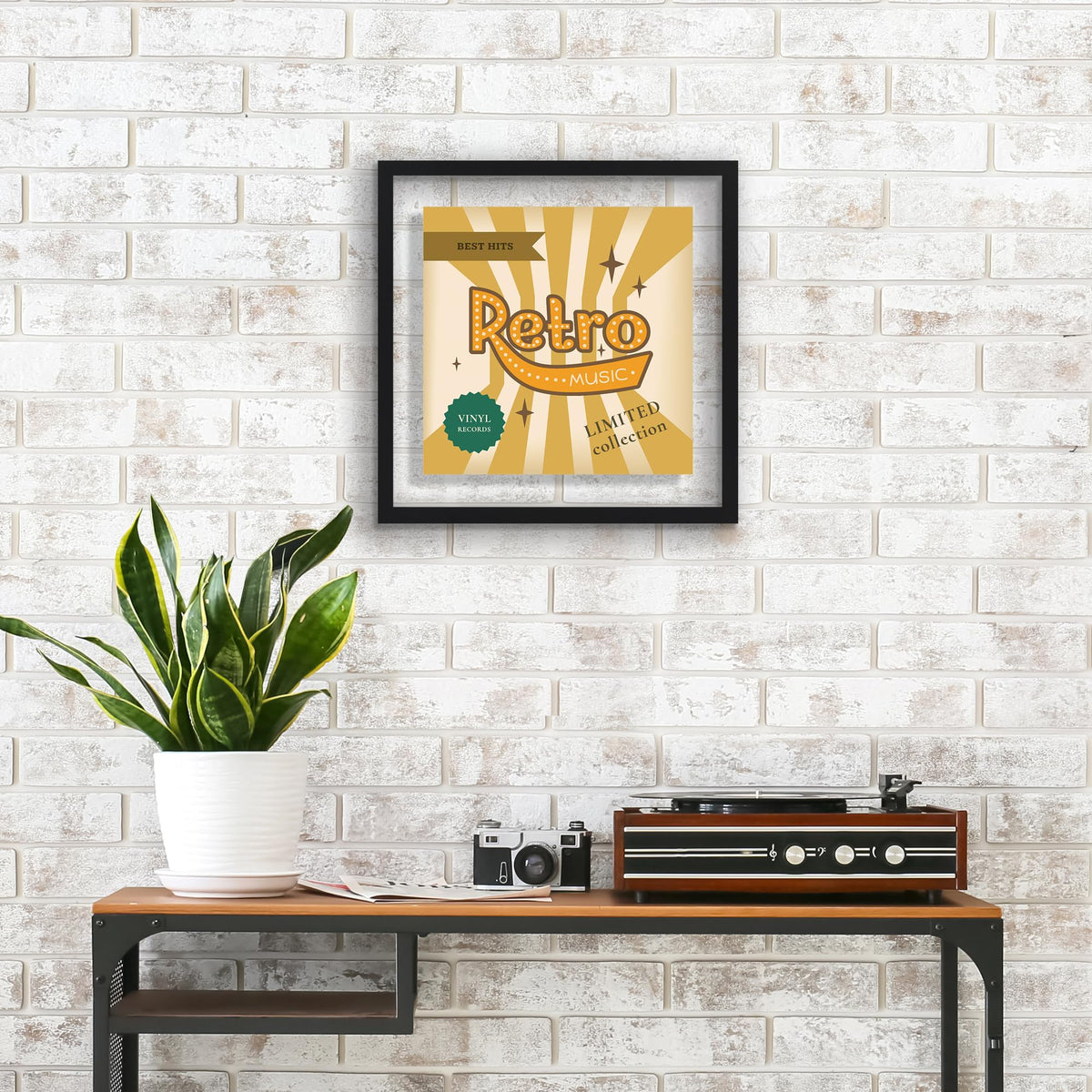Americanflat 16.5x16.5 Album Cover Frame with Shatter-Resistant Glass - Signature Float Collection - Square Frame Made of Engineered Wood - Floating Frames for Wall Display - Black