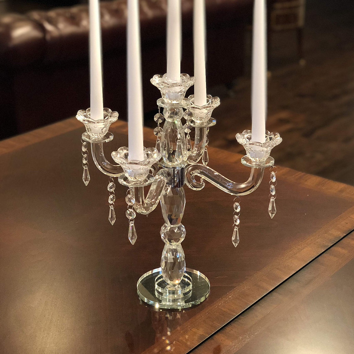 Allgala Crystal Candle Holder 5-Arm Taper Candlestick Crystal Candelabra - Centerpiece for Home Wedding Event and Party Festival