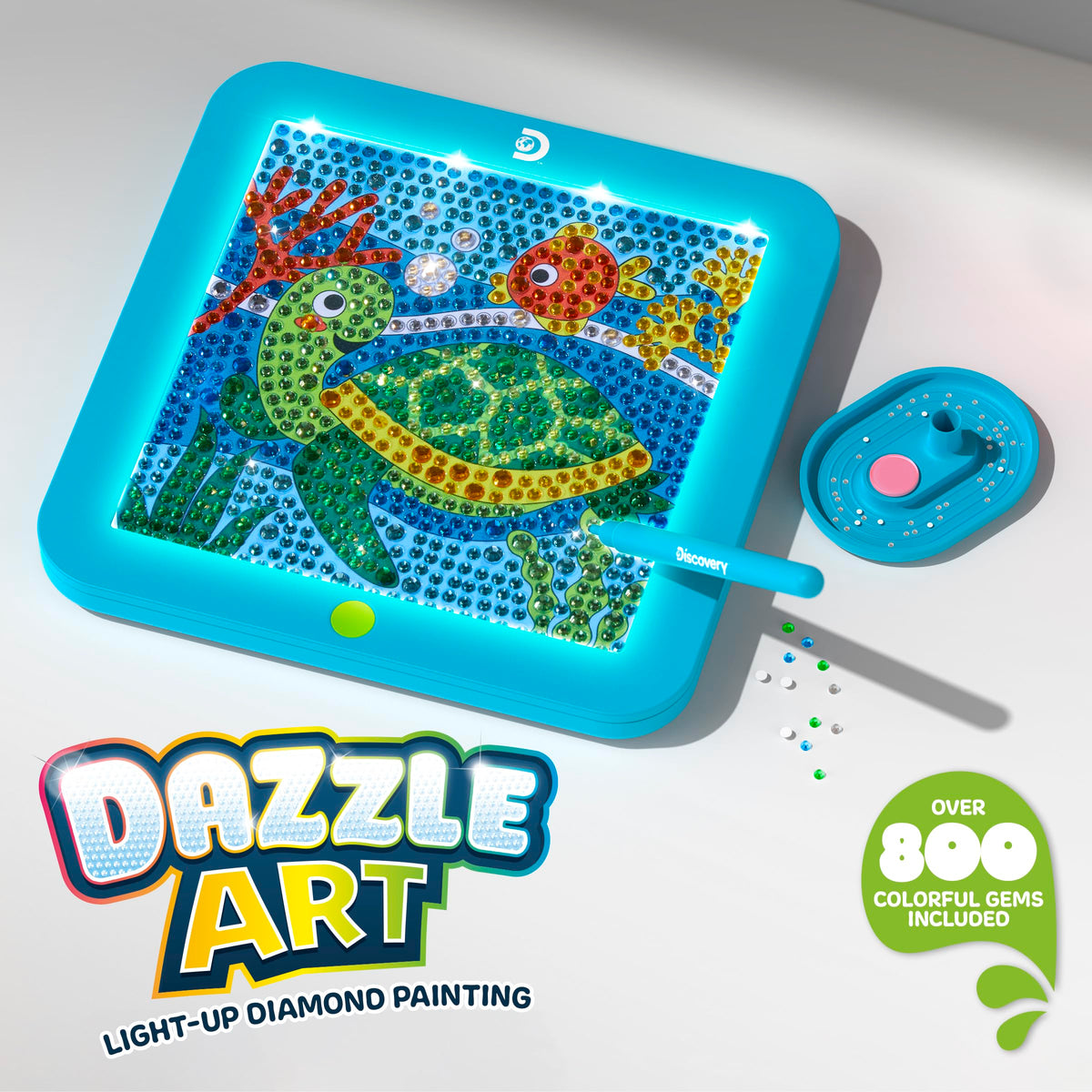 Discovery™ Dazzle Art Light-Up Diamond Painting Kit – DIY Sea Turtle Craft Set| 800+ Gems & LED Display Frame|Craft Supplies Accessories|Girls Boys Arts & Crafts Gift| Diamond Art Kit for Kids Ages 8+