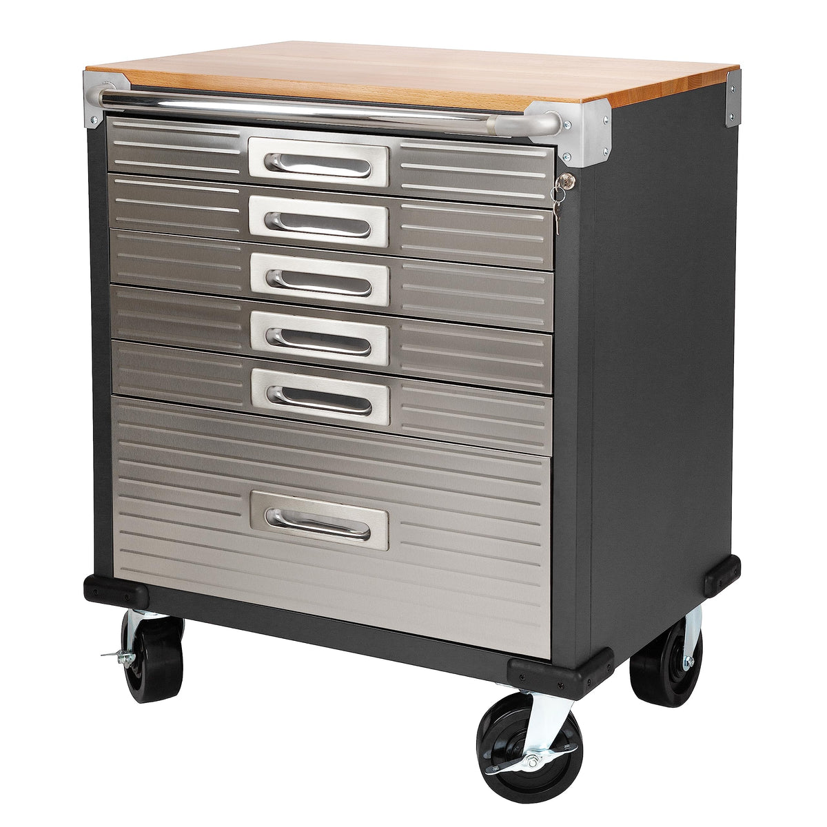 Seville Classics UltraHD Heavy Duty Rolling Cabinet Workbench Table w/Solid Wood Top, Workstation for Garage, Office, Workshop, Graphite, 6-Drawer (28" W x 18" D