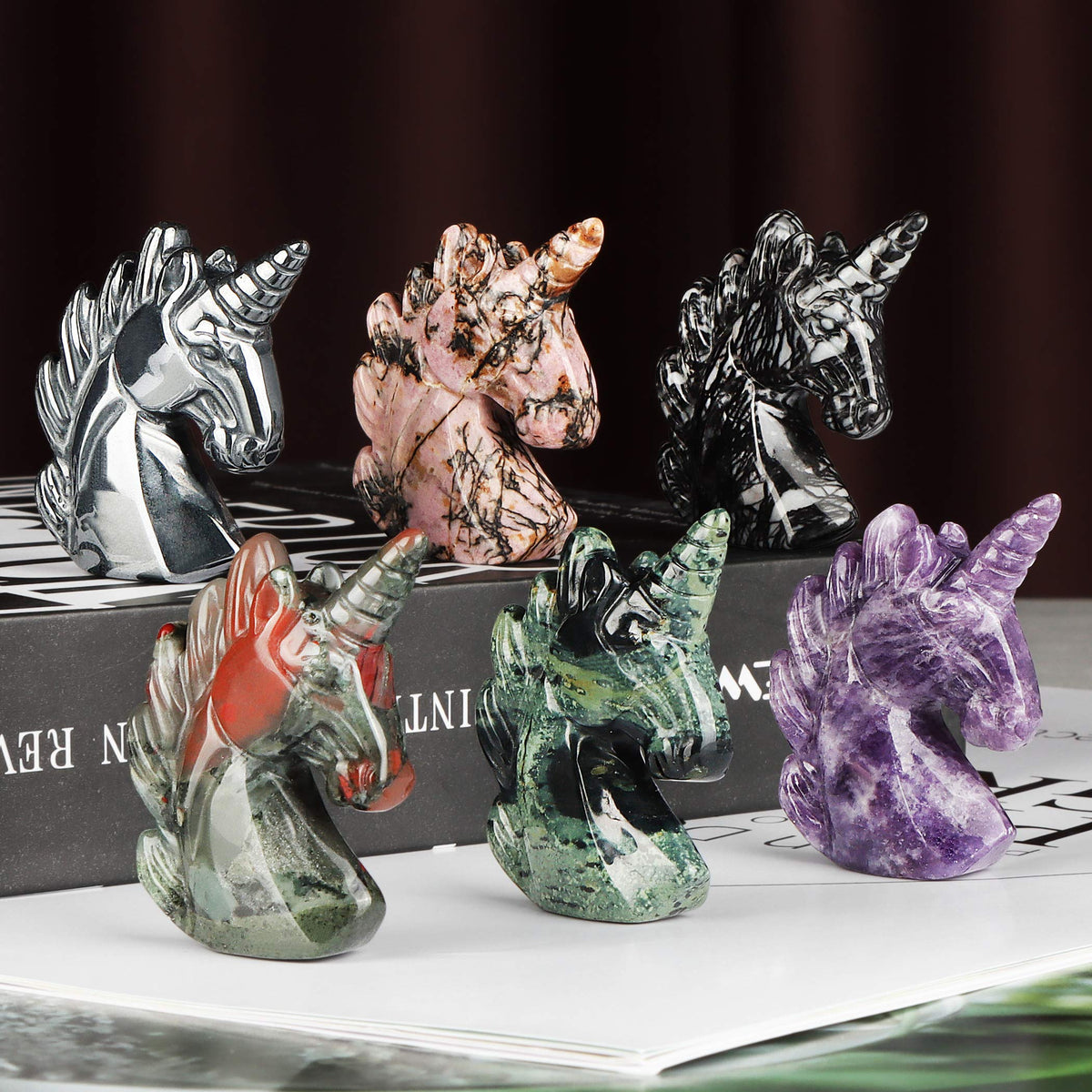 Artistone 3" Crystal Unicorn Figurines Statue,Hand Carved Kambaba Jasper Gemstone Magical Unicorn Healing Stones Collectibles Christmas Ornaments