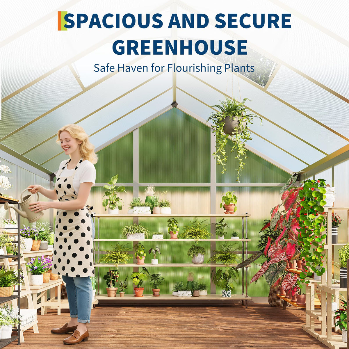 IDEALHOUSE 8×12 FT Greenhouse, Large Walk in Greenhouses for Outdoors and Garden Planting, Polycarbonate Greenhouse with Enhanced Aluminum Frame, Green Houses with Quick Setup Structure and Roof Vent