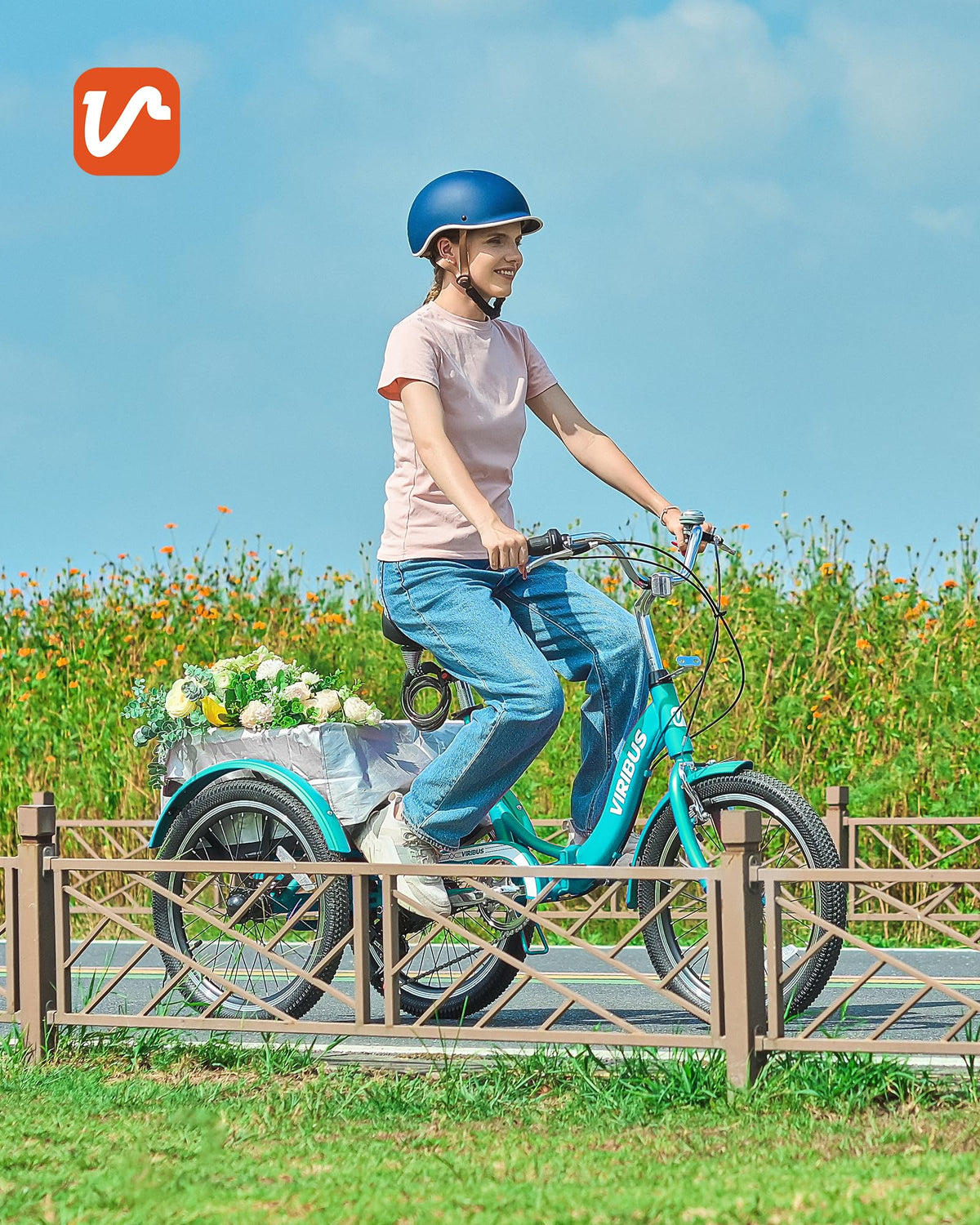 VIRIBUS Folding Tricycle for Adults, 20 inch 7 Speed Foldable Adult Tricycle for Women Men Seniors with Dual Chain, Folding 3 Wheel Bike with Lock, Collapsible Three Wheel Bicycle 330 lb. Teal