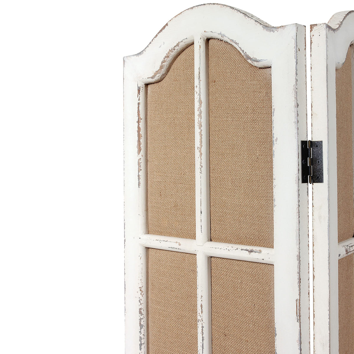 Solid Wooden 3 Panel Room Dividers and Folding Privacy Screens, Handcrafted Rustic 6Ft Tall Room Divider Wall, Wood&Linen Unique Freestanding Room Partition White, Privacy Panel for Bedroom Outdoor