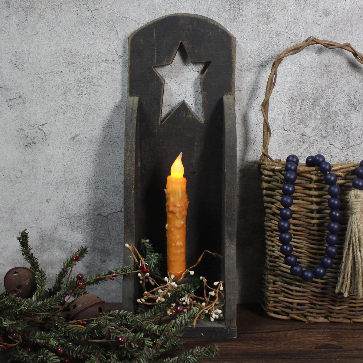 CVHOMEDECO. Real Wax Hand Dipped Battery Operated LED Timer Taper Candles Rustic Primitive Flameless Lights Decor, 6-3/4 Inch, Orange, 6 PCS in a Package