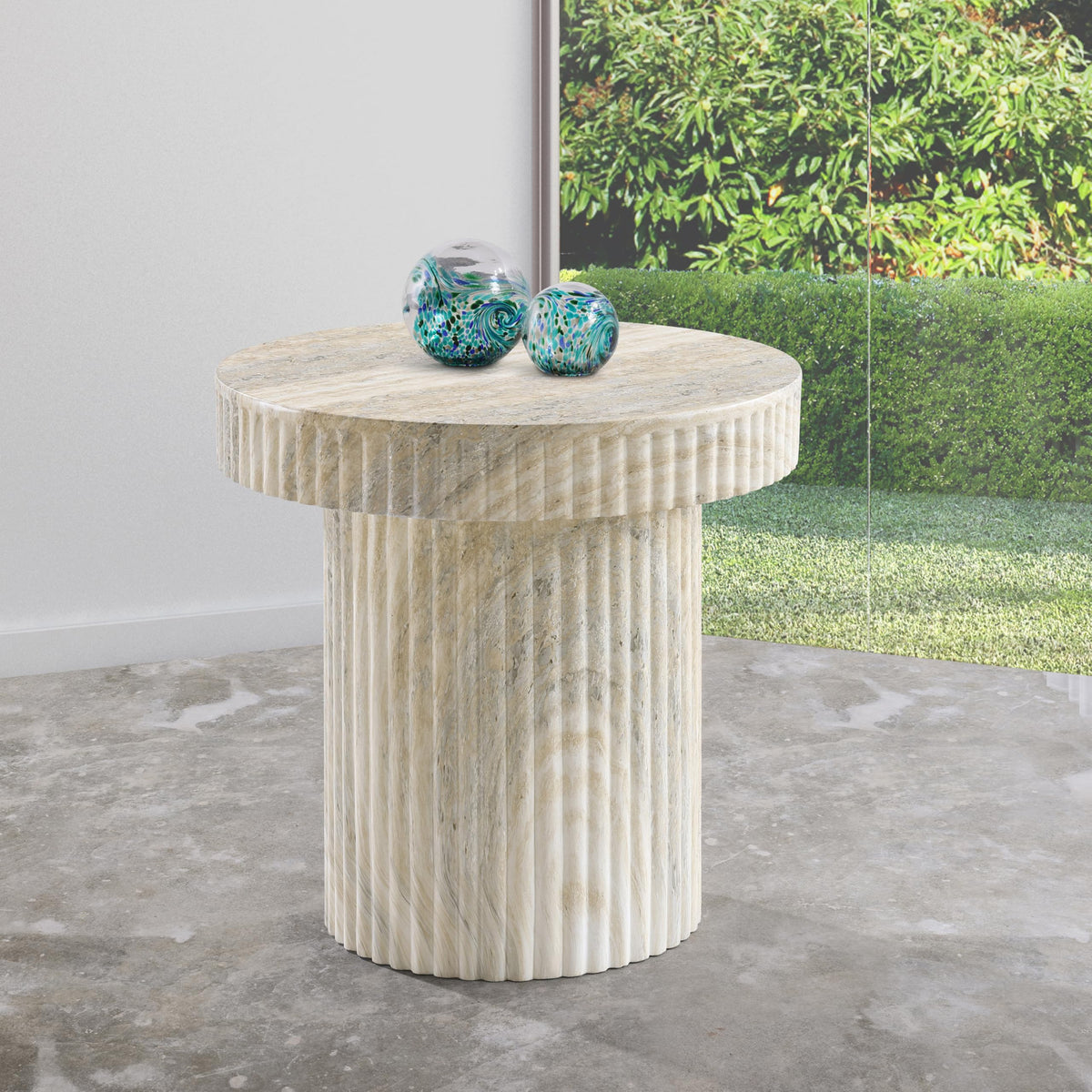 Meridian Furniture Legatto Travertine Indoor/Outdoor Concrete End Table