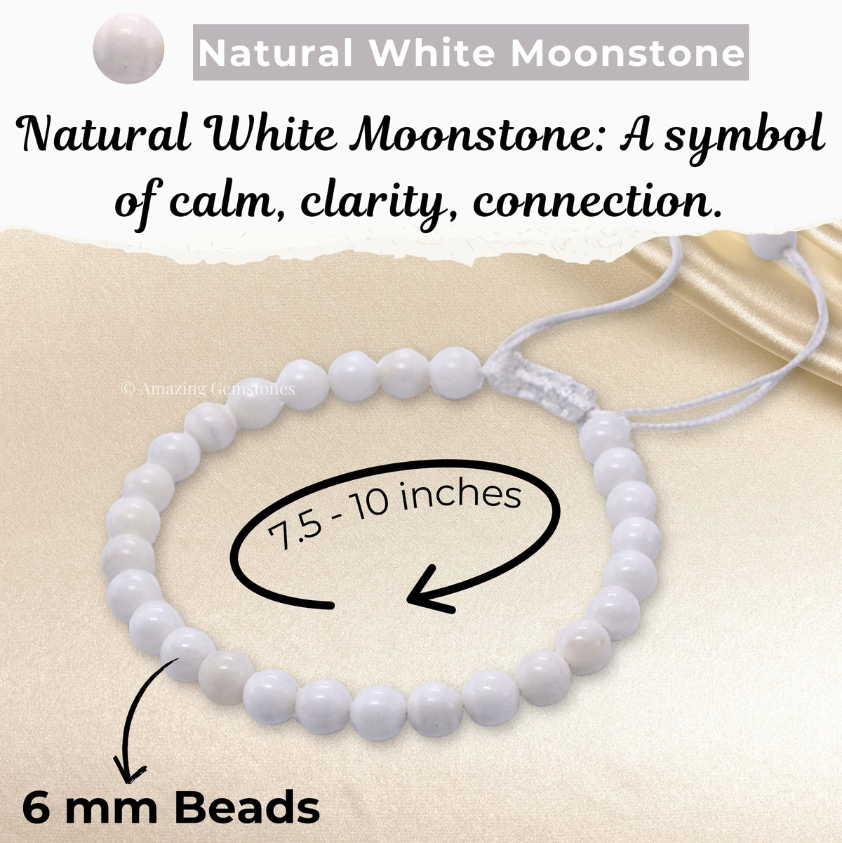 Amazing Gemstone White Moonstone Bracelet for Women Men's Gifts - Protection Healing Crystal Bracelet - 6mm Gemstone Beaded Adjustable Bracelet