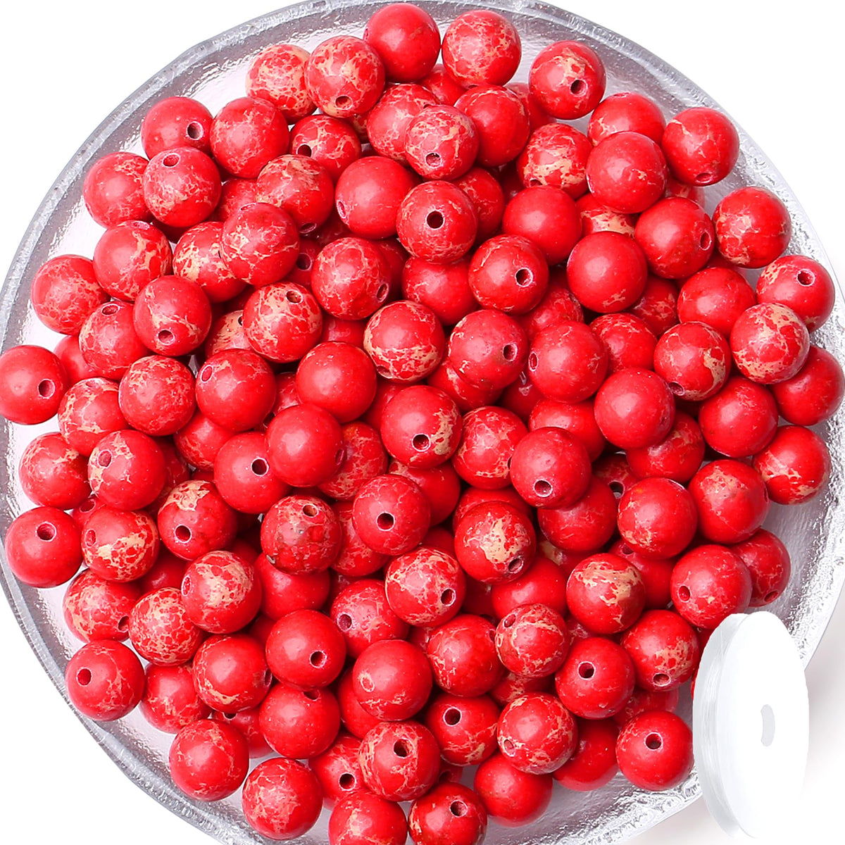 QINJIEJIE 60PCS Red Imperial Jasper Beads 8mm Stone Beads Round Loose Gemstone Bead for Bracelet Beading Crystal Jewelry Making DIY Necklace Earrings 0.32"