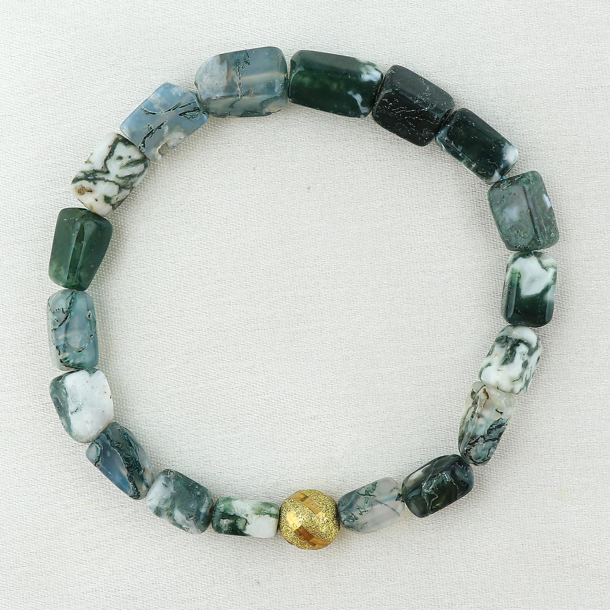 CRYSTALIS Natural Moss Agate Beads Elastic Stretch Bracelet, Chakra Healing Jewelry for Men & Women, Adjustable Bracelet, Everyday Wear, Gift Giving Bracelet, Free Size
