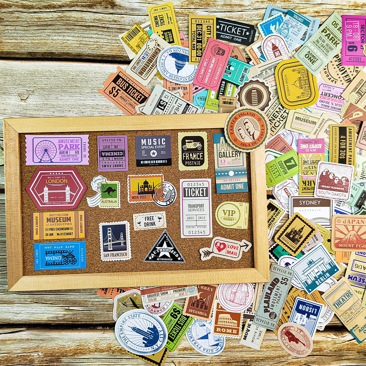 Prstincol 300 Pcs Vintage Travel Stickers Ticket Stickers for Journaling,Luggage Sticker Stub Vintage Sticker for Junk Journal Crafts Laptop Water Bottle Album Scrapbook