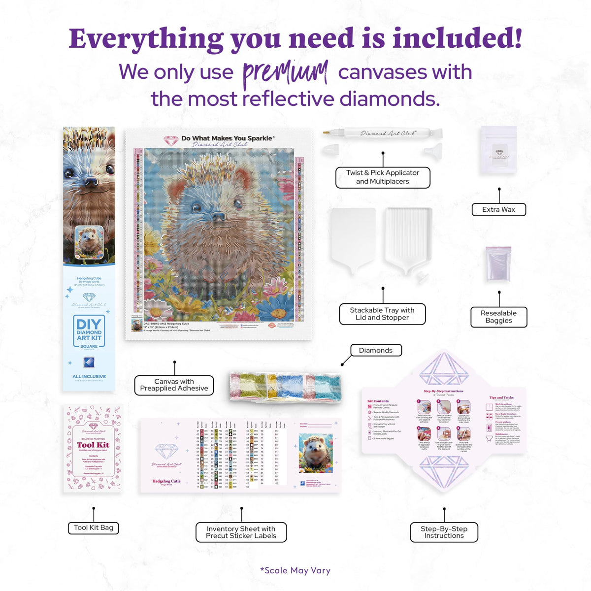 DIAMOND ART CLUB Hedgehog Cutie Diamond Painting Kit, Fun DIY Crafts for Adults, Square Diamond Art Canvas, 13" x 15" (32.9 cm x 37.8 cm)