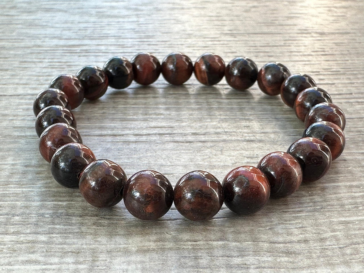 GAF TREASURES Red Tiger Eye Crystal Bead Bracelet 8mm, Genuine Red Tiger Eye Stretch Gemstone Bracelet, Healing Crystal Bracelet, Gift for Men & Women (1)