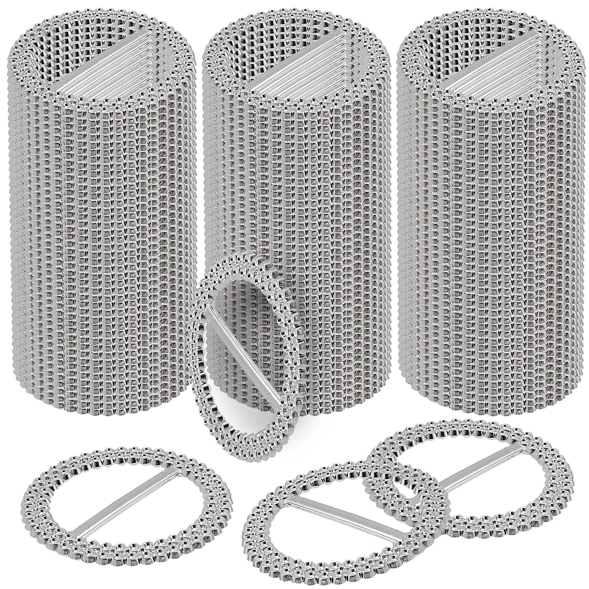 HAKZEON 200 PCS 2.5 Inch Silver Chair Sashes, Round Chair Sash Buckles, Acrylic Rhinestone Ribbon Buckle, Chair Sash Ribbon Slider for Wedding, Party, Banquets, Home, Craft