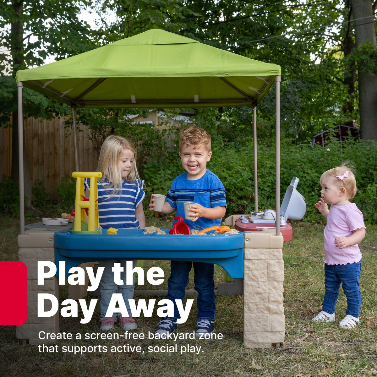 Step2 All Around Playtime Patio with Canopy Playset – Shaded Outdoor Playhouse for Kids with Realistic, Interactive Features, Room for Multiple Toddlers to Play – Dimensions: 60" H x 47.5" W x 47.5" D