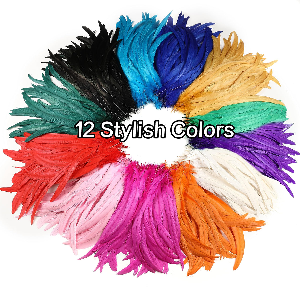 Holmgren Purple Rooster Feathers Bulk - 60pcs 12-14inch Natural Long Rooster Tail Feathers for DIY Crafts, Mardi Gras Masquerade Party Performances Decoration (Purple)